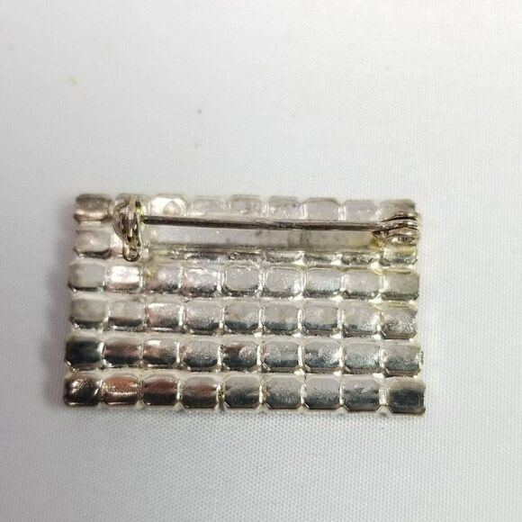 Vintage Rhinestone American Flag Brooch, Red White Blue Silver Tone Lapel Pin - Picture 4 of 7